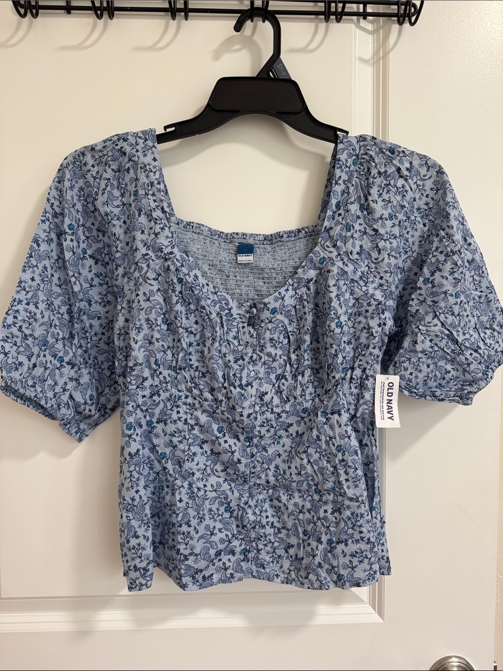 Old Navy Light Blue Floral Puff Sleeve Peasant Blouse